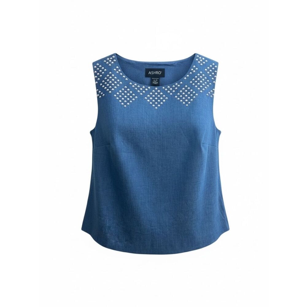 Ashro Cotton Blend Studded Cropped Top